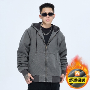 美式复古做旧加绒加厚外套宽松连帽夹克 A436-978-P125168图片