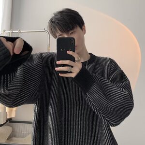 黑白条纹毛衣男潮软糯秋冬外套内搭宽松情侣针织衫 网图YME12-P50图片