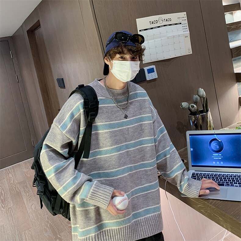 撞色圆领毛衣男春季ins潮流加厚针织衫宽松慵懒风百搭720-P31,男装针织衫/毛衣,星座1109-3