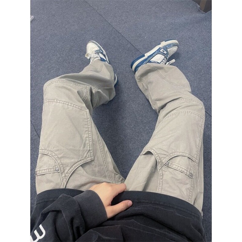 工装裤男女春秋款美式复古高街cleanfit贴布多口袋伐木休闲裤潮牌图片