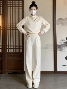设计感小众卫衣阔腿裤两件套女春季新款盘扣卫衣显瘦阔腿裤两件套图片