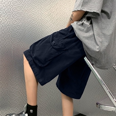 日系复古工装短裤男生夏季2024新款美式高街潮牌宽松休闲五分裤子，男装牛仔裤，星座410-7