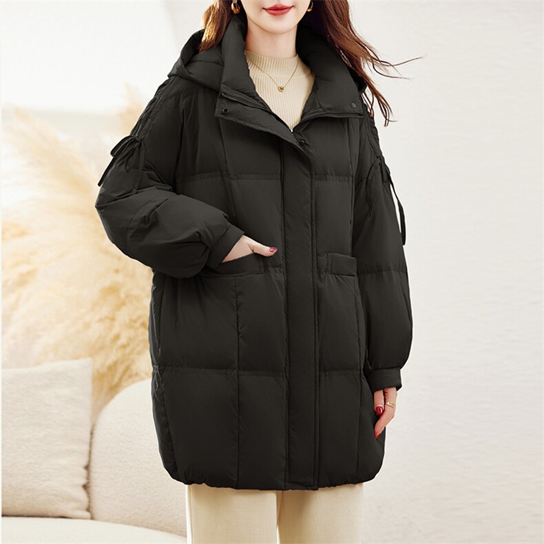 羽绒服女冬季2024年新款女款时尚洋气外套秋冬白鸭绒中长款面包服,女装羽绒服,丽影随形
