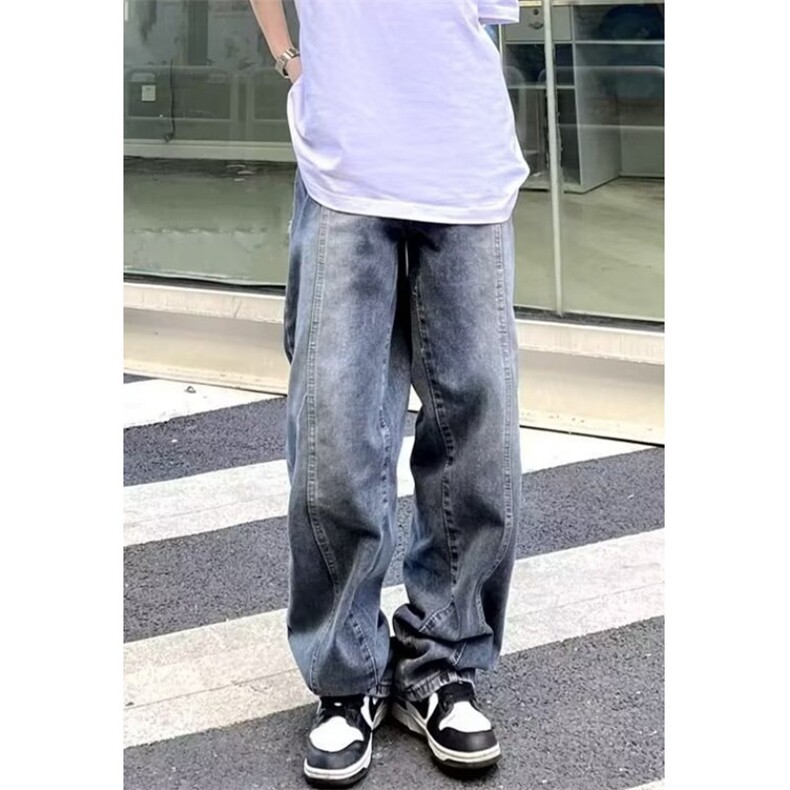 做旧牛仔裤男女春秋高街直筒宽松休闲裤子阔腿老爹裤N8087,男装牛仔裤,星座1116A（原606A-3）
