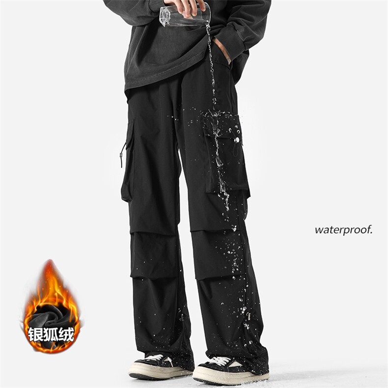 时尚银狐绒防水工装拖地裤男潮牌中性伞兵裤K1302J加绒-特P50控98，男装工装外套，电商A001