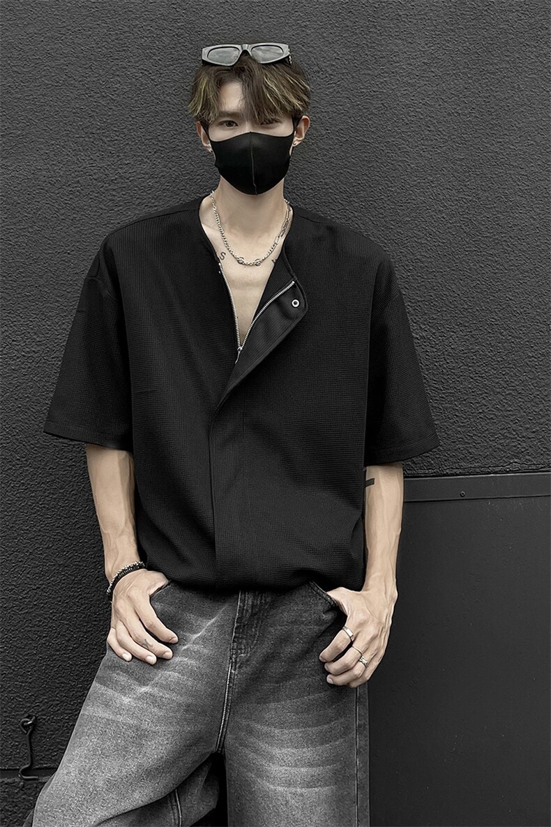 文艺风时尚街头情侣款上衣个性小众款拉链开衫T恤HY537TP38控59,男装T恤,电商A102B