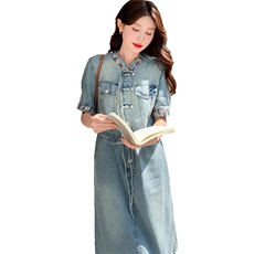 牛仔裙子女夏2025新款收腰显瘦胖MM休闲时尚绣花牛仔连衣裙长裙，女装连衣裙，红龙果