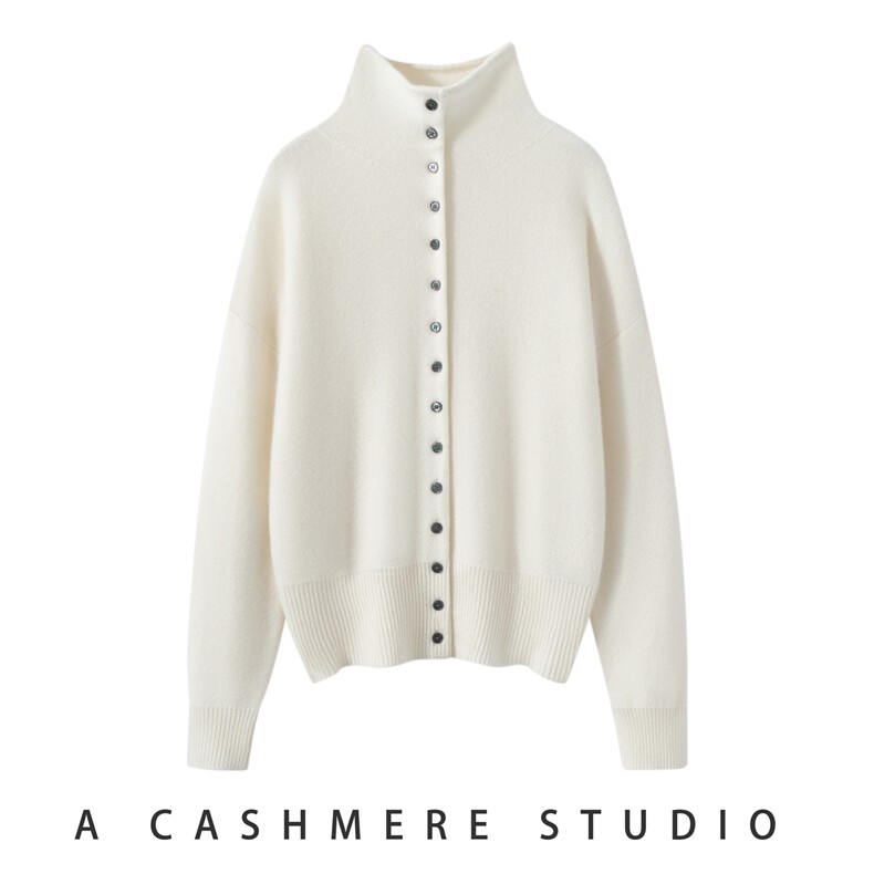 2026年秋季系扣高领加厚羊绒开衫通勤，女装羊绒衫，朵沐纯羊绒
