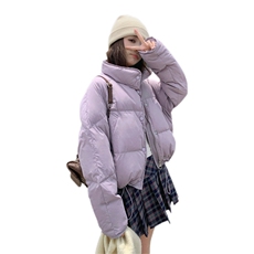 韩系紫色短款羽绒服女冬2024新款学院风减龄设计感加厚面包服外套，女装羽绒服，浙宝285（原212）