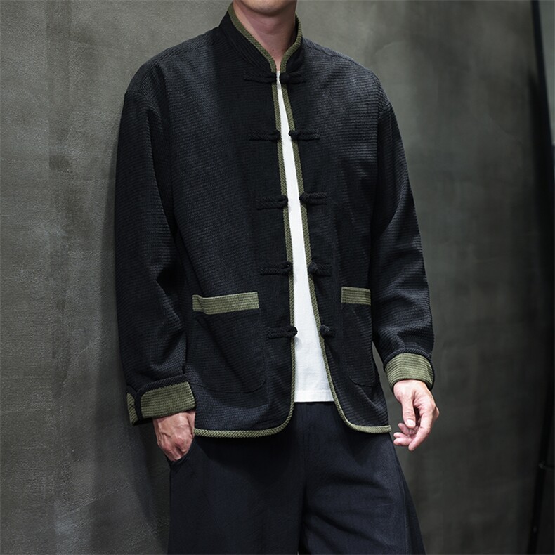 格子男中国风夹克港风男士棒球服大码古风中式长袖春秋休闲复古,男装夹克,电商A118