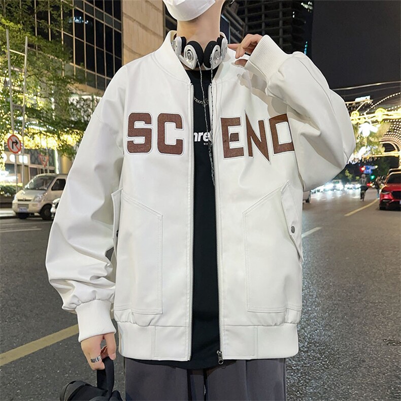 秋季大码2XL-8XL男士休闲棒球领绣花皮衣夹克外套,男装夹克,星座209