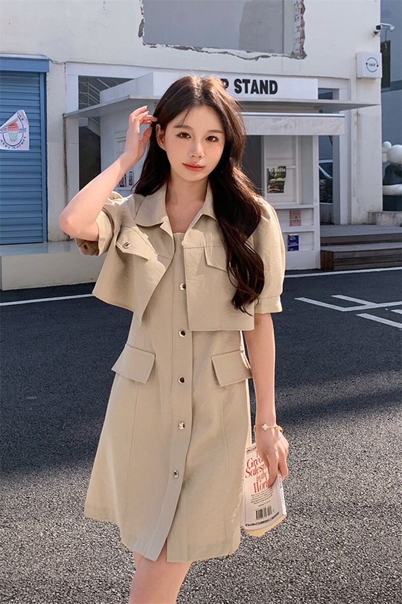 夏季新品设计感小外套+单排扣吊带连衣裙两件套1801P145K218,女装连衣裙,2C285