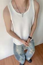 港风男装260克美式健身夏季背心坎肩纯色情侣无袖T恤汉衫S412特15，男装背心/马甲，电商A233-1