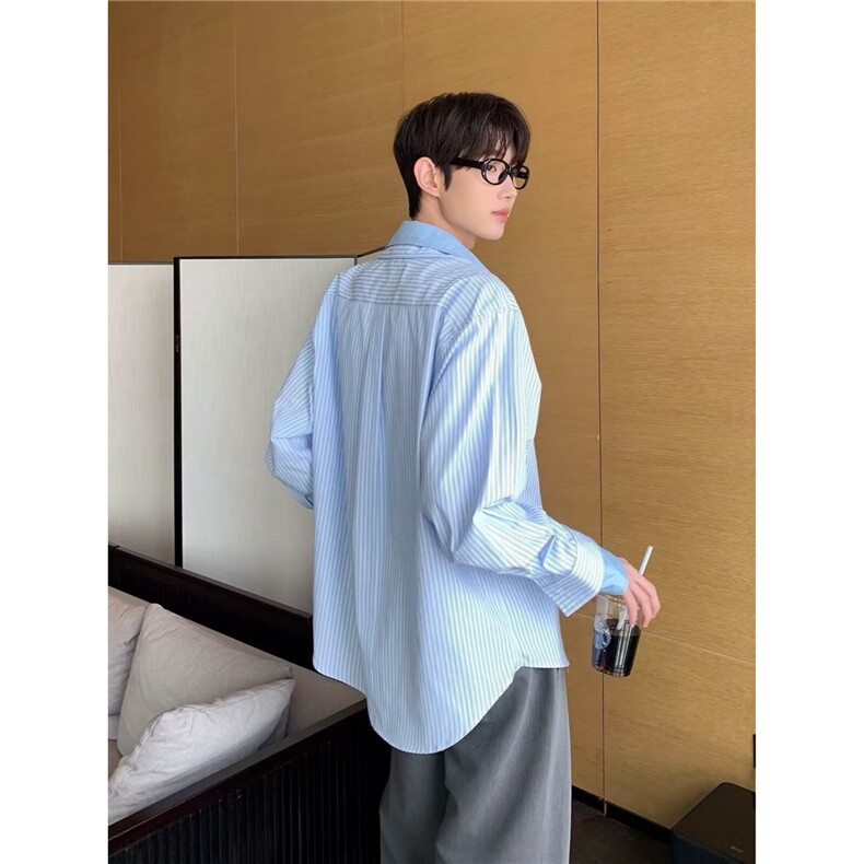 【现货】DH90-批48文艺简约潮流新款日系流行ins慵懒假两件衬衫,男装衬衫,星座603-2
