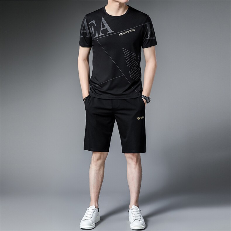 男装2023夏季冰丝三件套男士宽松长裤休闲中年爸爸夏装短袖运动套,男装休闲套装,电商B212（原钱塘6029）