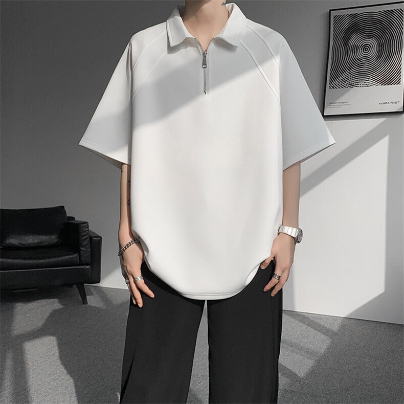 8XL-M半拉链t恤短袖POLO衫男款夏季美式翻领宽松大码半袖DT008P45,男装T恤,电商B312