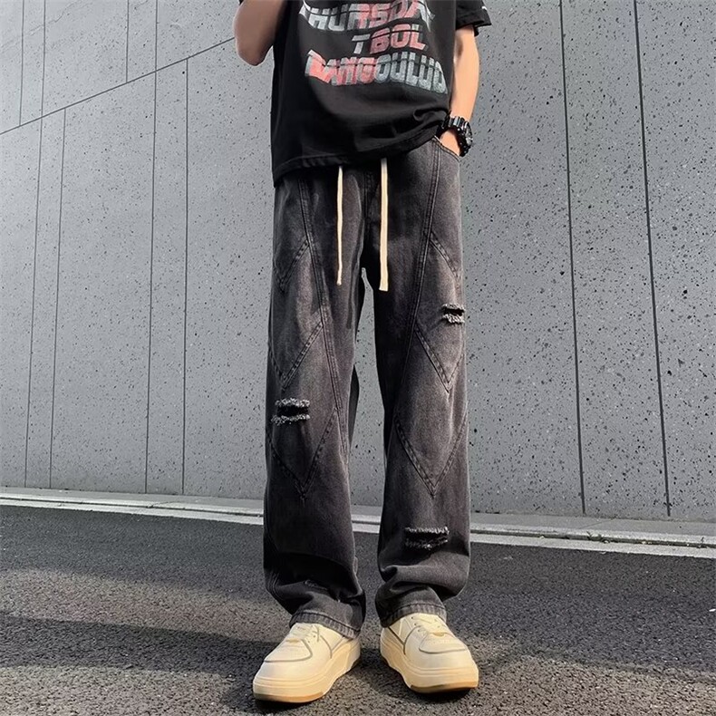 牛仔裤男士高街帅气破洞夏季百搭2024新款ins宽松RK1835-P49,男装牛仔裤,星座412-3