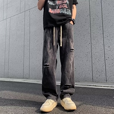牛仔裤男士高街帅气破洞夏季百搭2024新款ins宽松RK1835-P49，男装牛仔裤，星座412-3