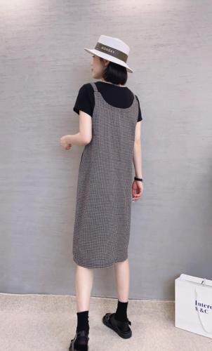 棉麻假两件套连衣裙，女装连衣裙，依伊贝诺