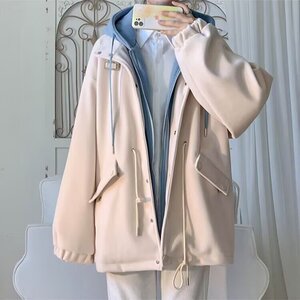 冬季美式假两件棉服外套男潮牌ins港风加绒加厚情侣连帽棉衣夹克图片