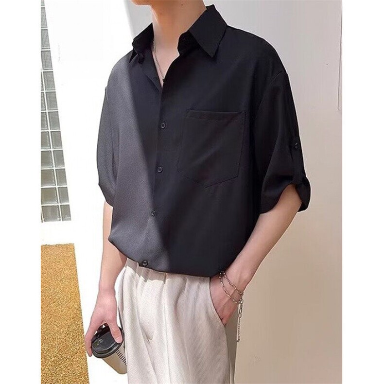 日系潮牌潮流工装白衬衫男短袖vintage巴洛克外套式七分袖衬衣夏,男装衬衫,星座1116A（原606A-3）