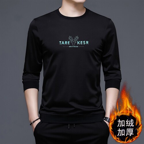 新款男装秋冬长袖T恤加绒加厚印花休闲卫衣打底衫KLS28013-P80图片