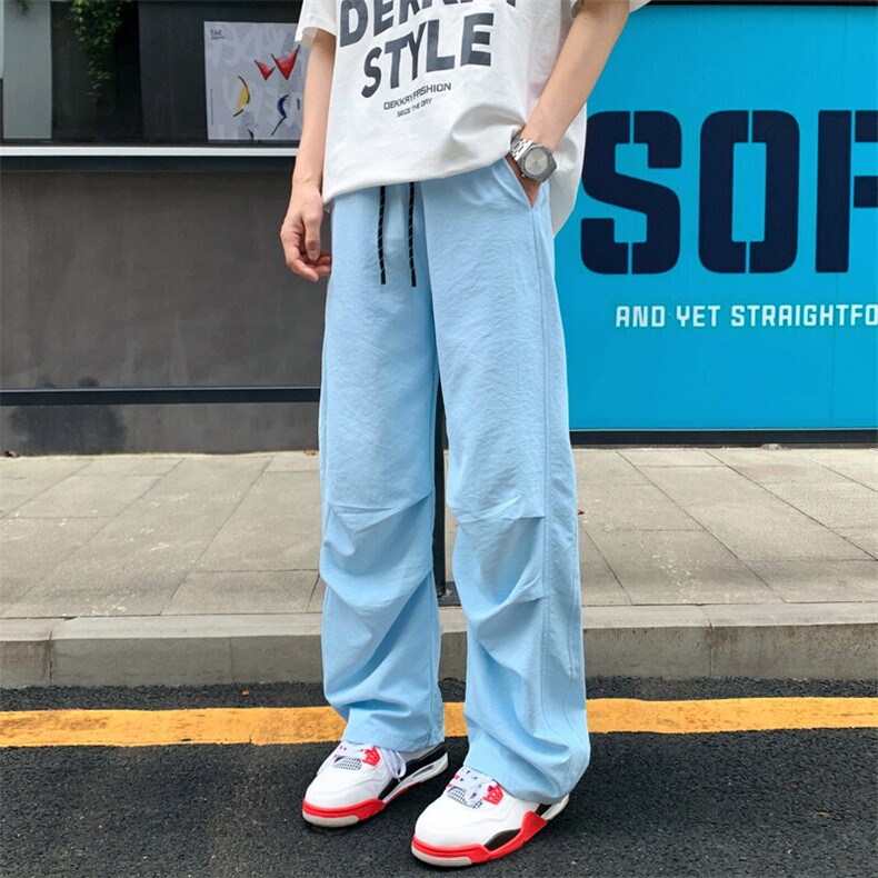 美式褶皱伞兵工装裤男款夏季薄款冰丝微喇裤子cleanfit直筒阔腿裤,男装工装外套,电商A429
