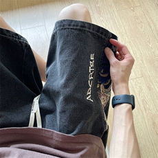 牛仔短裤男夏季港风高街水洗拼接五分裤子潮流insXD22963-P45，男装牛仔裤，电商A042