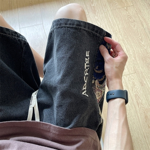 牛仔短裤男夏季港风高街水洗拼接五分裤子潮流insXD22963-P45图片