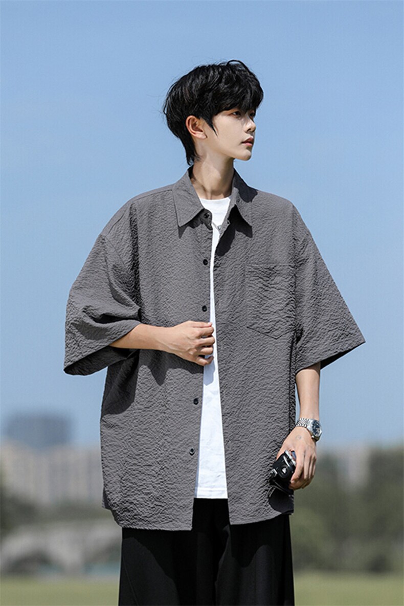 8XL-M泡泡纱盐缩肌理短袖衬衫男夏季冰丝外套防晒衬衣DC28011P36,男装衬衫,电商B312
