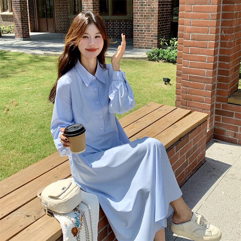 蓝色衬衫连衣裙女2025春秋新款韩系穿搭学院风针织马甲,女装连衣裙,浙宝276（原081）