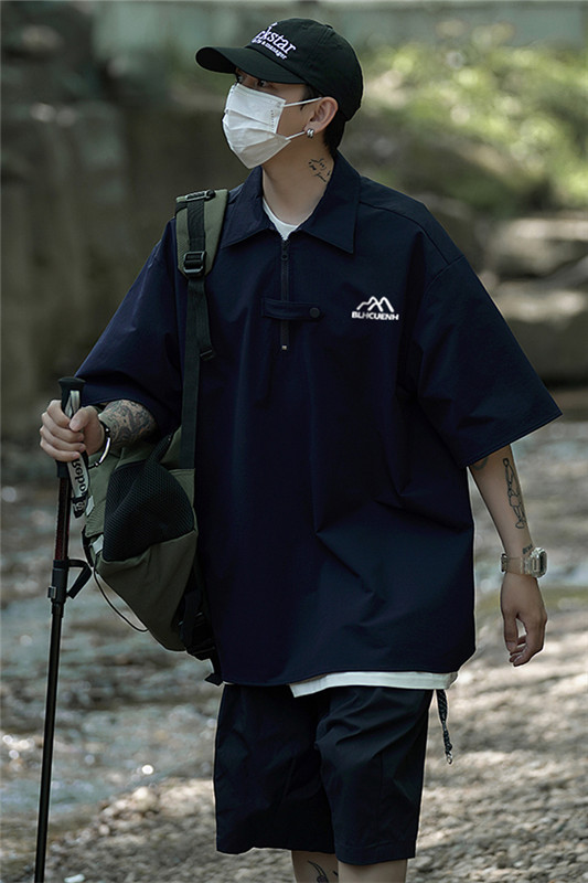 2025夏季新款半拉链山系polo衫短袖相机片XZ604-PL100-P55控68,男装T恤,星座604