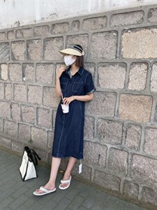 主品 高定制水洗牛仔复古美式工装风收腰牛仔连衣裙女,女装连衣裙,主品