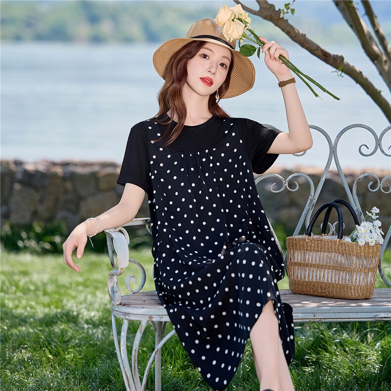 大码波点连衣裙女中长款2026年夏季新款韩版女装宽松休闲短袖裙子,女装连衣裙,倪叶myz