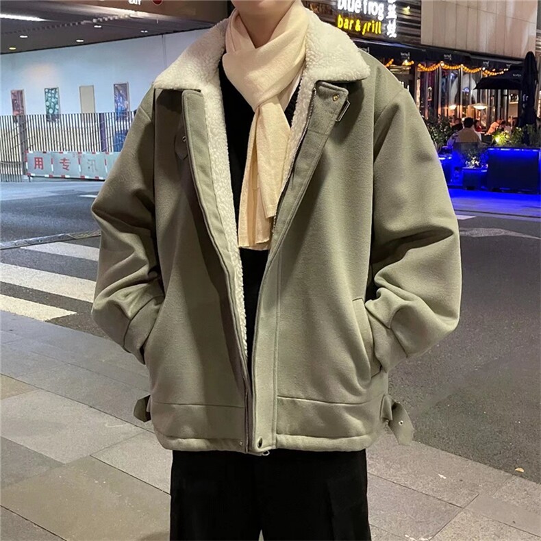A新款男冬季羊羔毛棉衣男潮港风加绒加厚夹克外套棉袄  W2281-P75图片