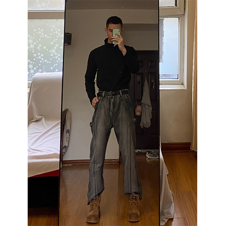 自家图，配马丁靴的裤子男款秋冬侧拉链cleanfit牛仔裤-KZA50-P60,男装牛仔裤,星座1007（原301D）