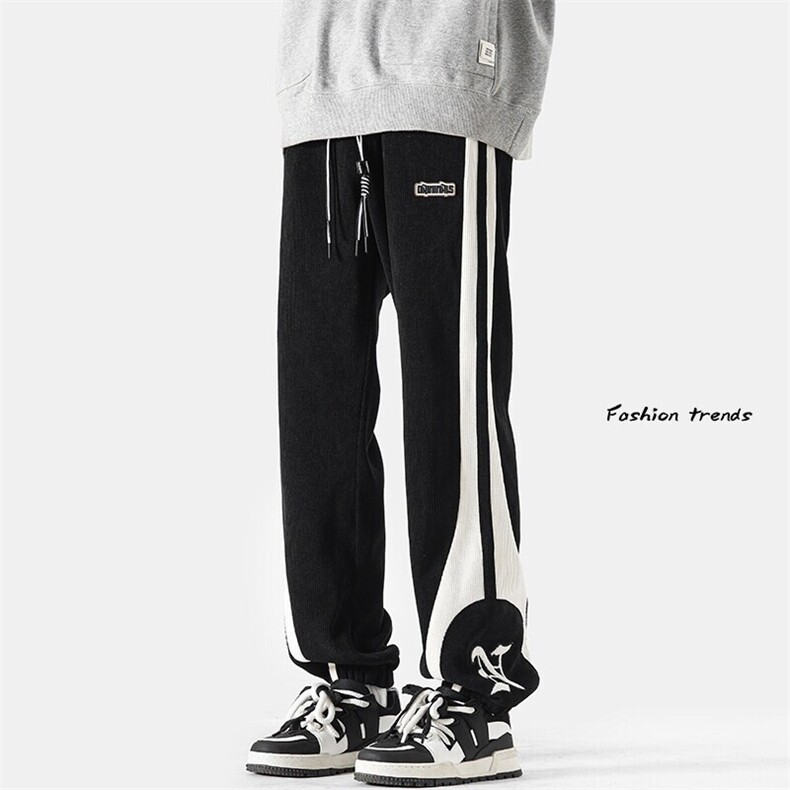 特批P38无差价秋季灯芯绒撞色束脚裤男大码休闲宽松运动卫裤K1299,男装休闲裤,电商A001