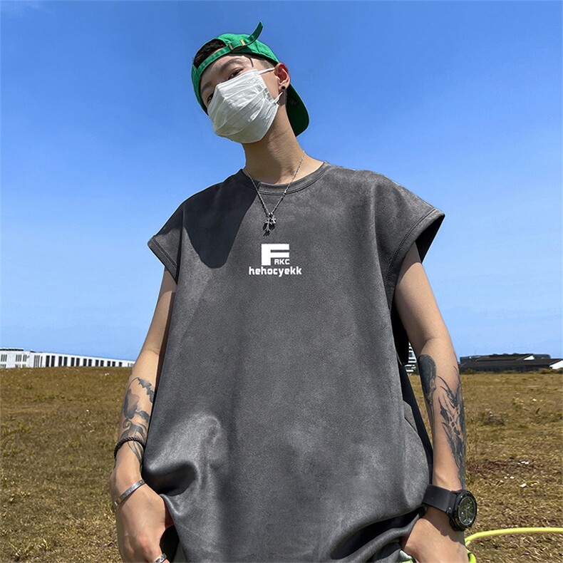 量大优供视频得物直播品230克夏季麂皮绒背心无袖T恤BJ251,男装背心/马甲,电商A486