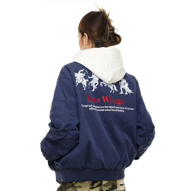 印花字母飞行员夹克男女秋薄款情侣高街拉链棒球服外套JK21 P72图片