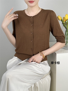秋冬季羊毛休闲简约时尚百搭圆领泡泡袖复古开衫图片