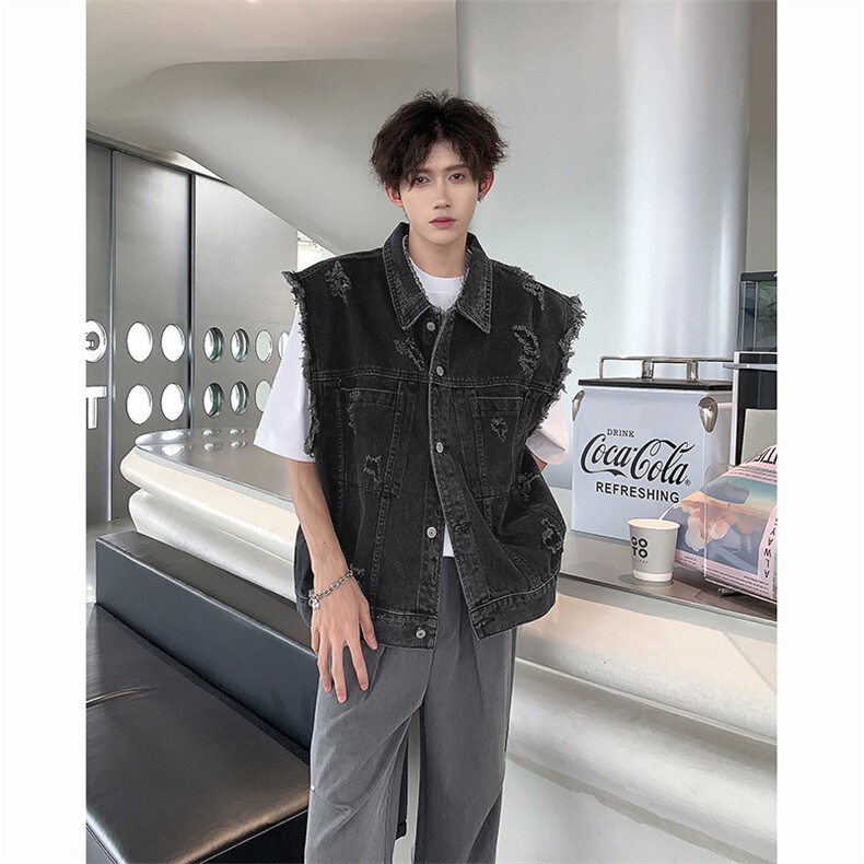 F276-P552024新款潮牌百搭坎肩无袖上衣复古水洗牛仔马甲男现货，男装背心/马甲，星座512-6