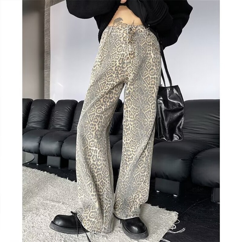 港风白色阔腿牛仔裤男女潮牌高级感直筒垂感裤子大码宽松情侣长裤图片