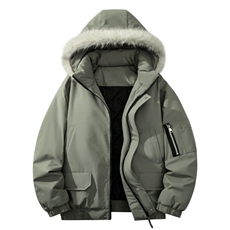 自家图有视频复古加绒毛领外套棉衣新款连帽派克棉服M2572p95，男装棉衣，电商D315