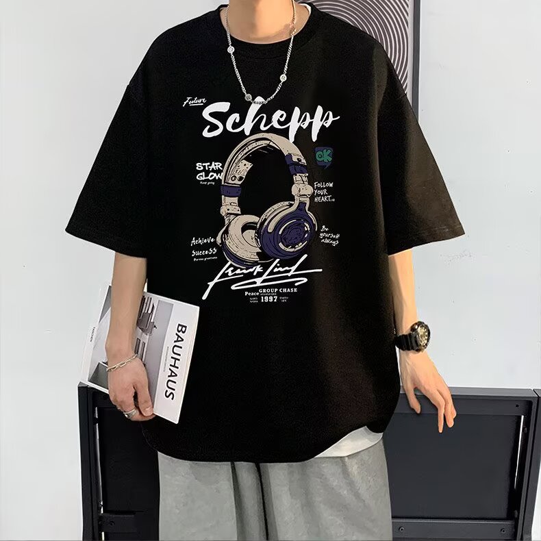 重磅美式潮牌圆领短袖T恤男新款夏季宽松青少年学生半袖上衣体恤,男装T恤,星座218-1（原230）