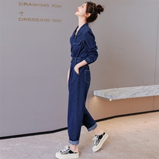 （现货）2026年春秋新款气质双排扣高腰修身工装西装领牛仔连体裤，女装连体裤，印象茜