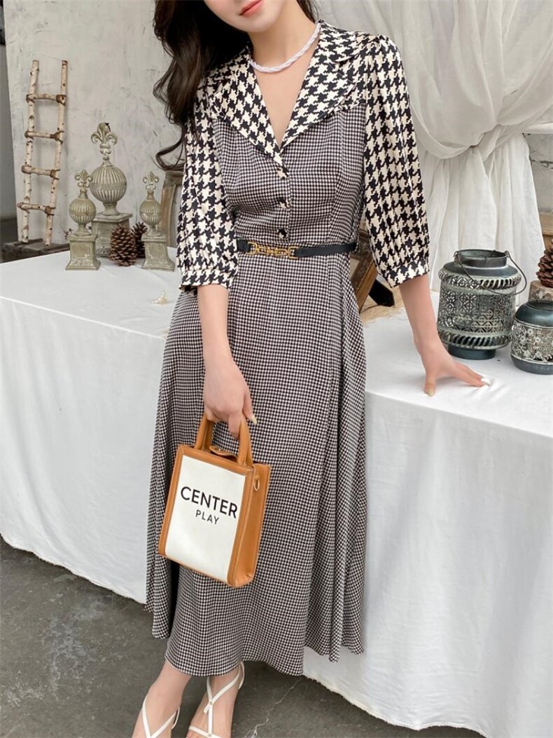 YCJ千鸟格连衣裙，女装连衣裙，YCJ