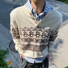 重磅秋冬装北极绒套头毛衣美式复古休闲慵懒风提花工艺针织衫外套，男装针织衫/毛衣，电商A486