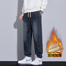 秋冬新款加厚束脚牛仔裤男复古美式宽松长裤子J8076-P45/加绒P55，男装牛仔裤，星座509