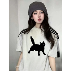 抖音得物品质二开240克宽松纯棉美式潮牌印花三条杠中性风短袖T恤，男装T恤，电商A486-1