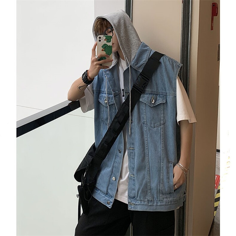牛仔马甲男连帽韩版潮流痞子帅气2023春夏季ins宽松外套W4766-P52,男装背心/马甲,星座412-2